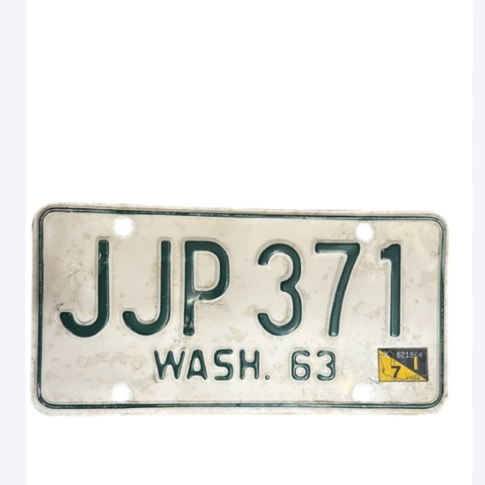 Vintage 1963 Washington License Plate – Green & White – Rustic Wall Decor
